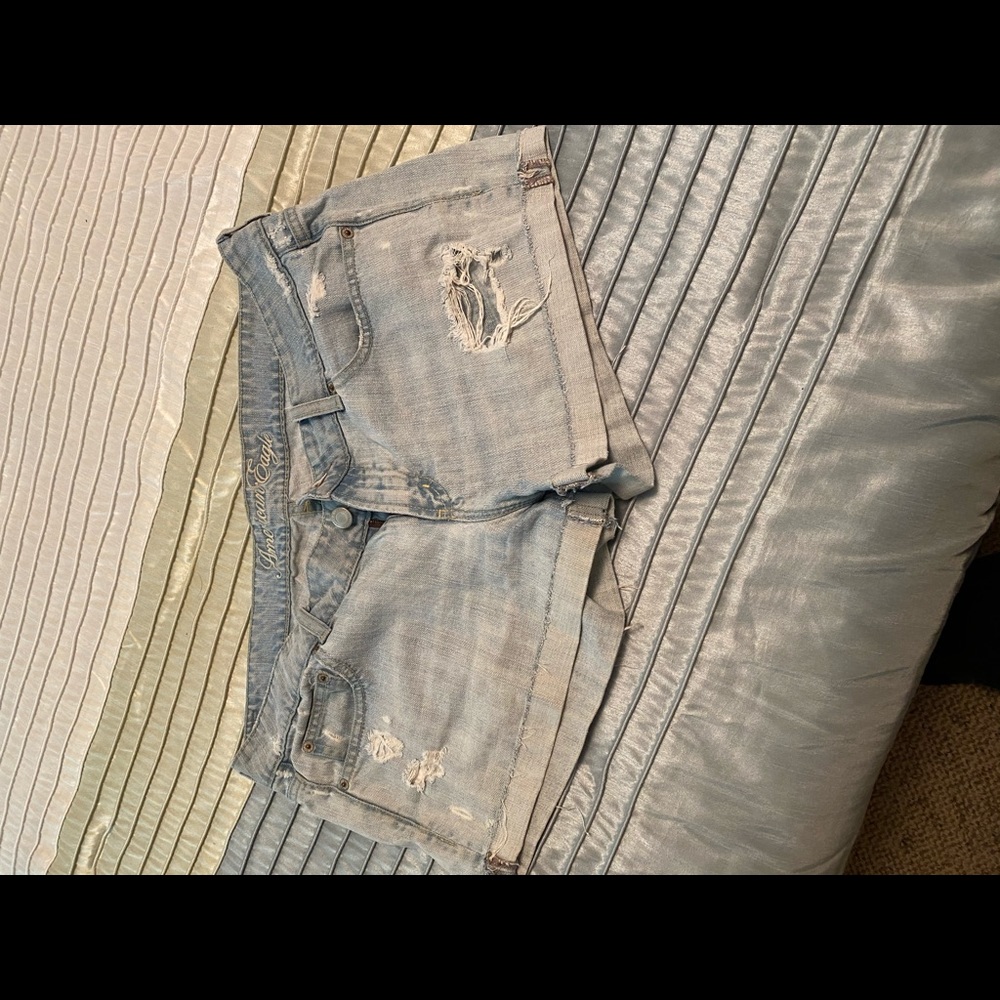 American Eagle Outfitters Light Blue Distressed Jean Shorts